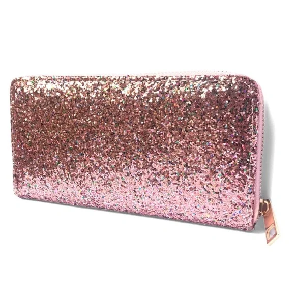 1 LEFT! Pink Glitter Fancy Elegant Glitter Wallet Holiday Date Wedding - Picture 2 of 6